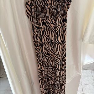 Women’s Black and Beige Zebra Print Maxi Skirt
